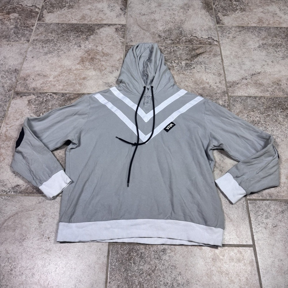 Barstool Sports Sweater Mens Large Gray Hoodie Elbow Patches Pique Knit Henley